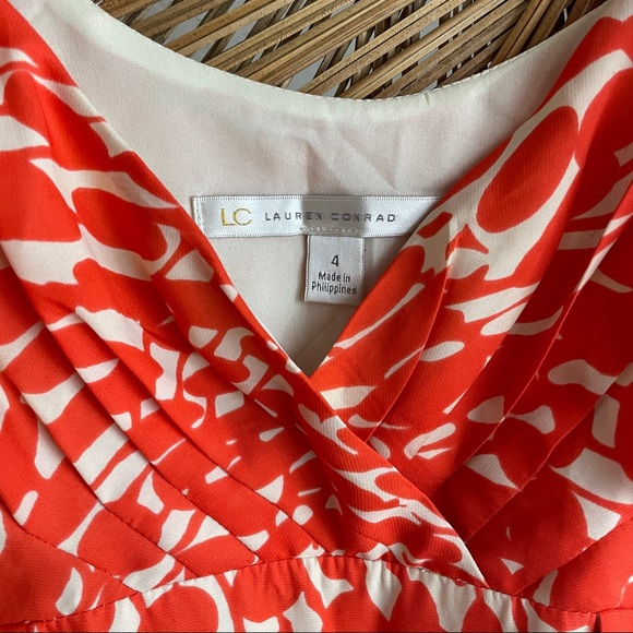 LC Lauren Conrad Orange & Cream Wrap Design Dress - Picture 3 of 5